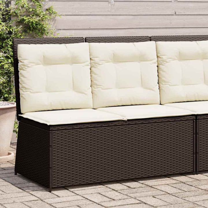 havebænk med hynder og lænefunktion polyrattan brun