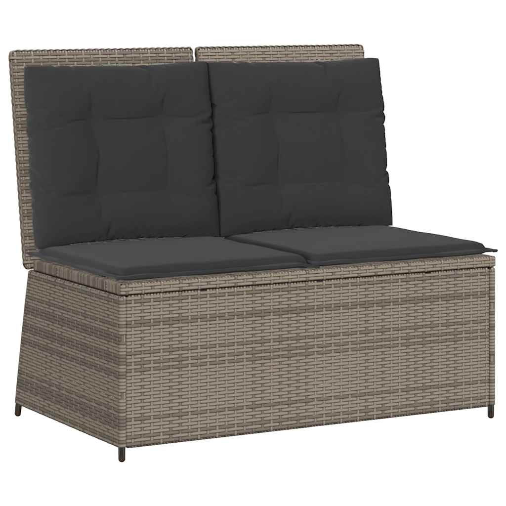 havebænk med hynder og lænefunktion polyrattan grå