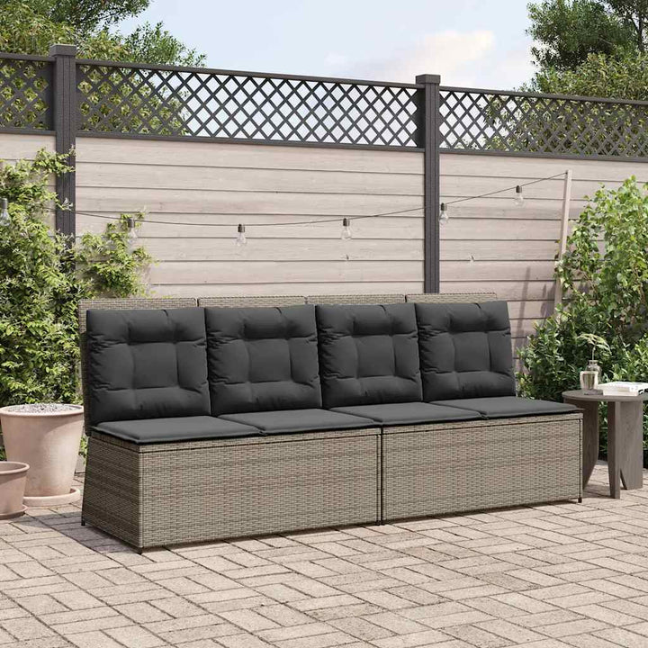 havebænk med hynder og lænefunktion polyrattan grå