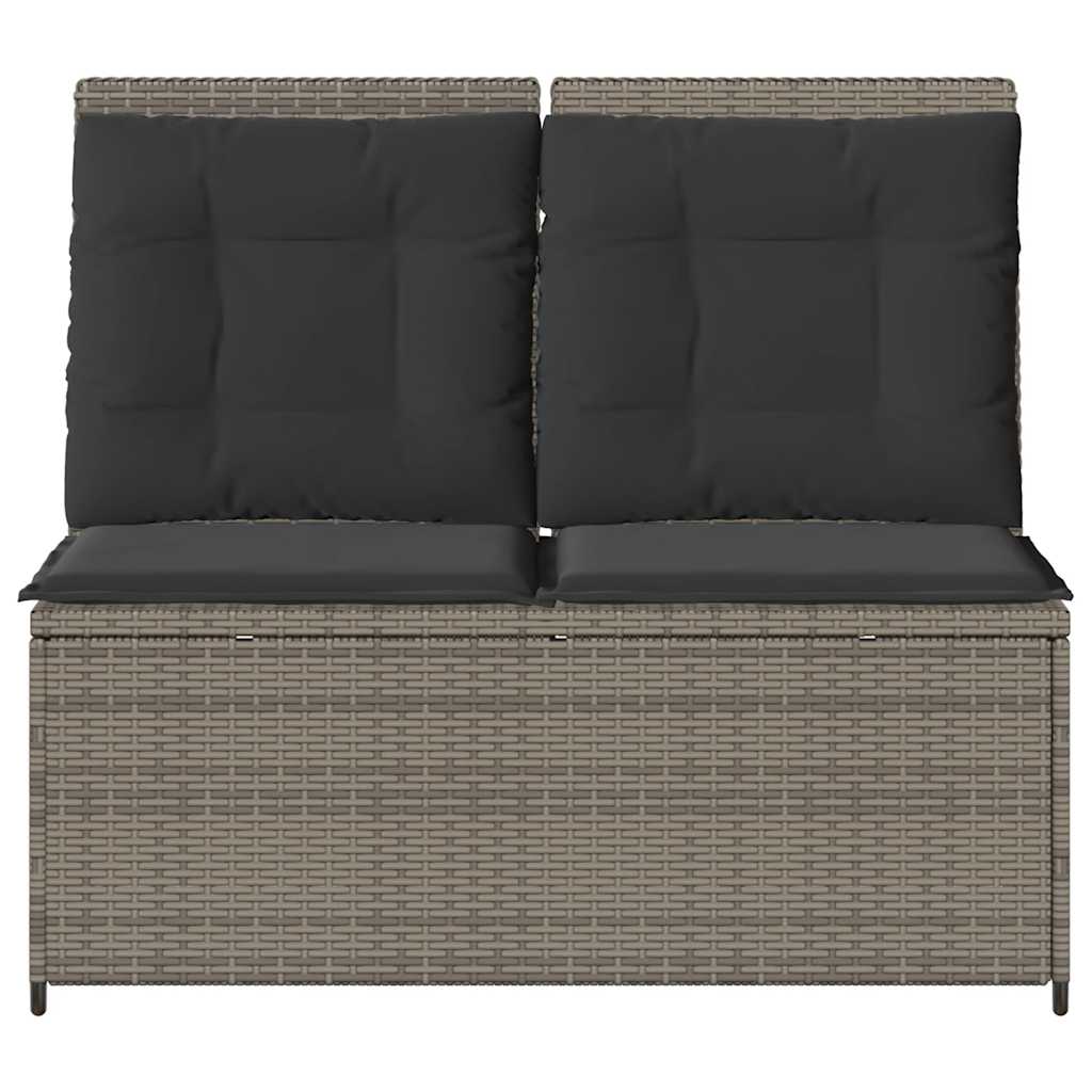 havebænk med hynder og lænefunktion polyrattan grå