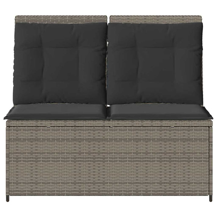 havebænk med hynder og lænefunktion polyrattan grå