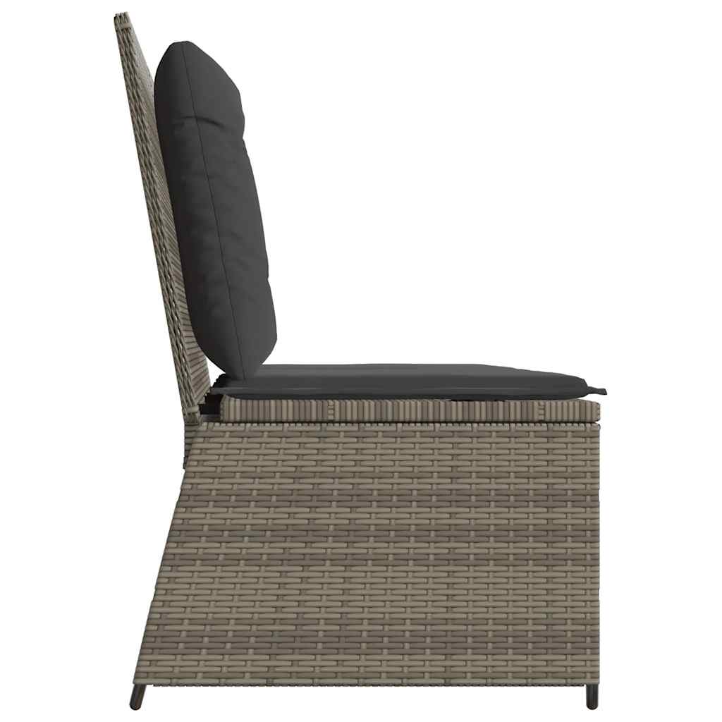 havebænk med hynder og lænefunktion polyrattan grå