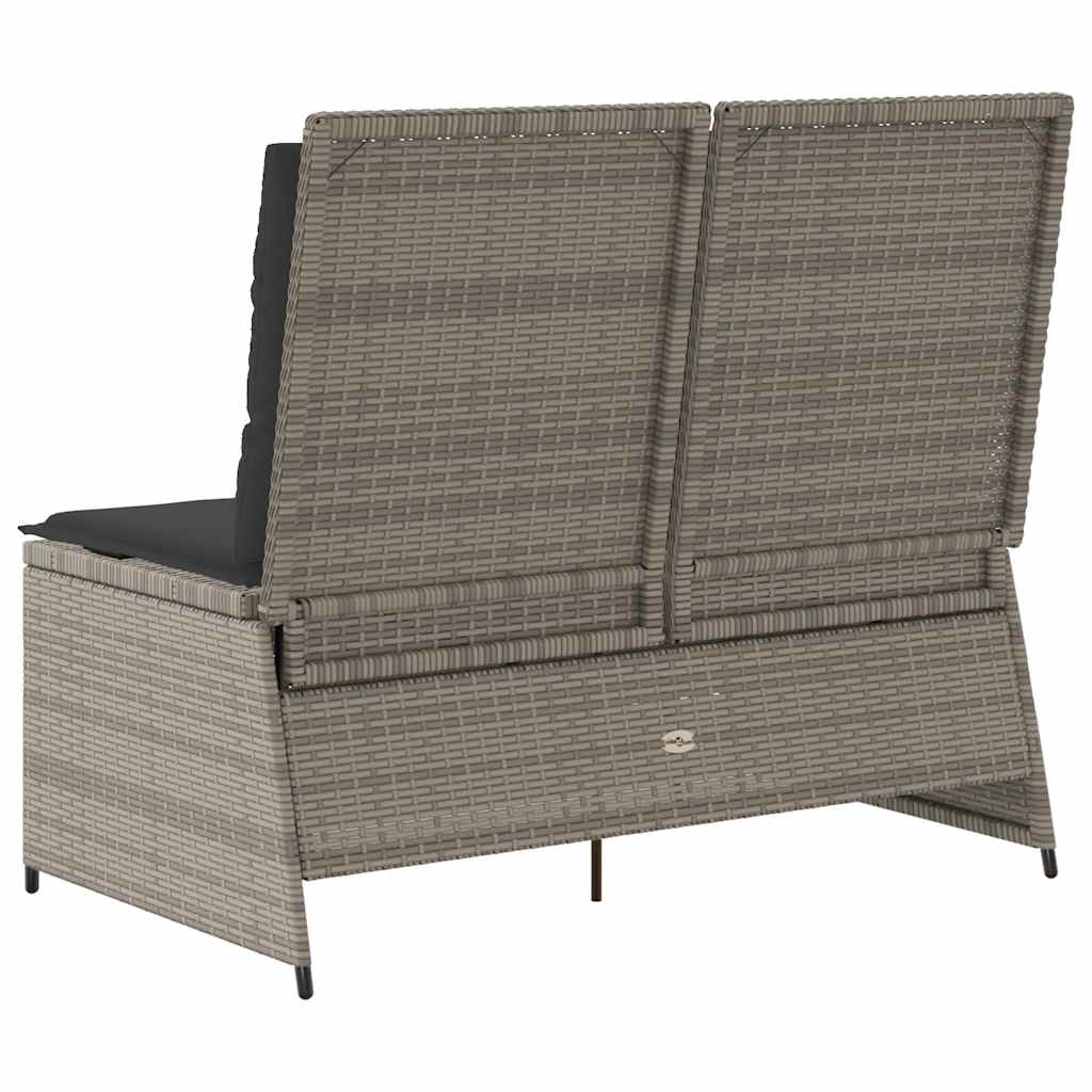 havebænk med hynder og lænefunktion polyrattan grå