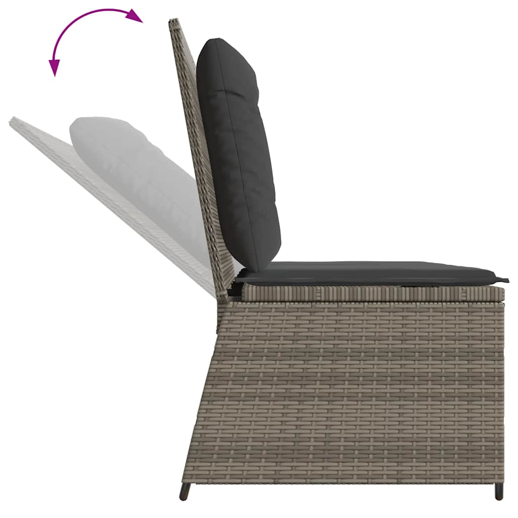 havebænk med hynder og lænefunktion polyrattan grå