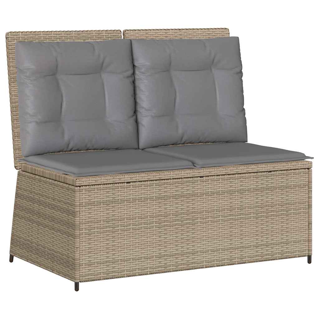 havebænk med hynder og lænefunktion polyrattan beige