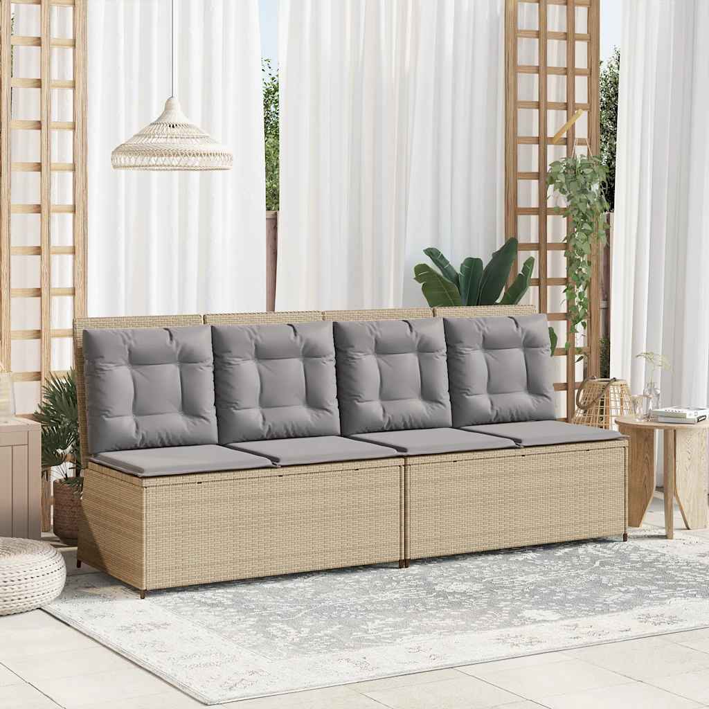 havebænk med hynder og lænefunktion polyrattan beige