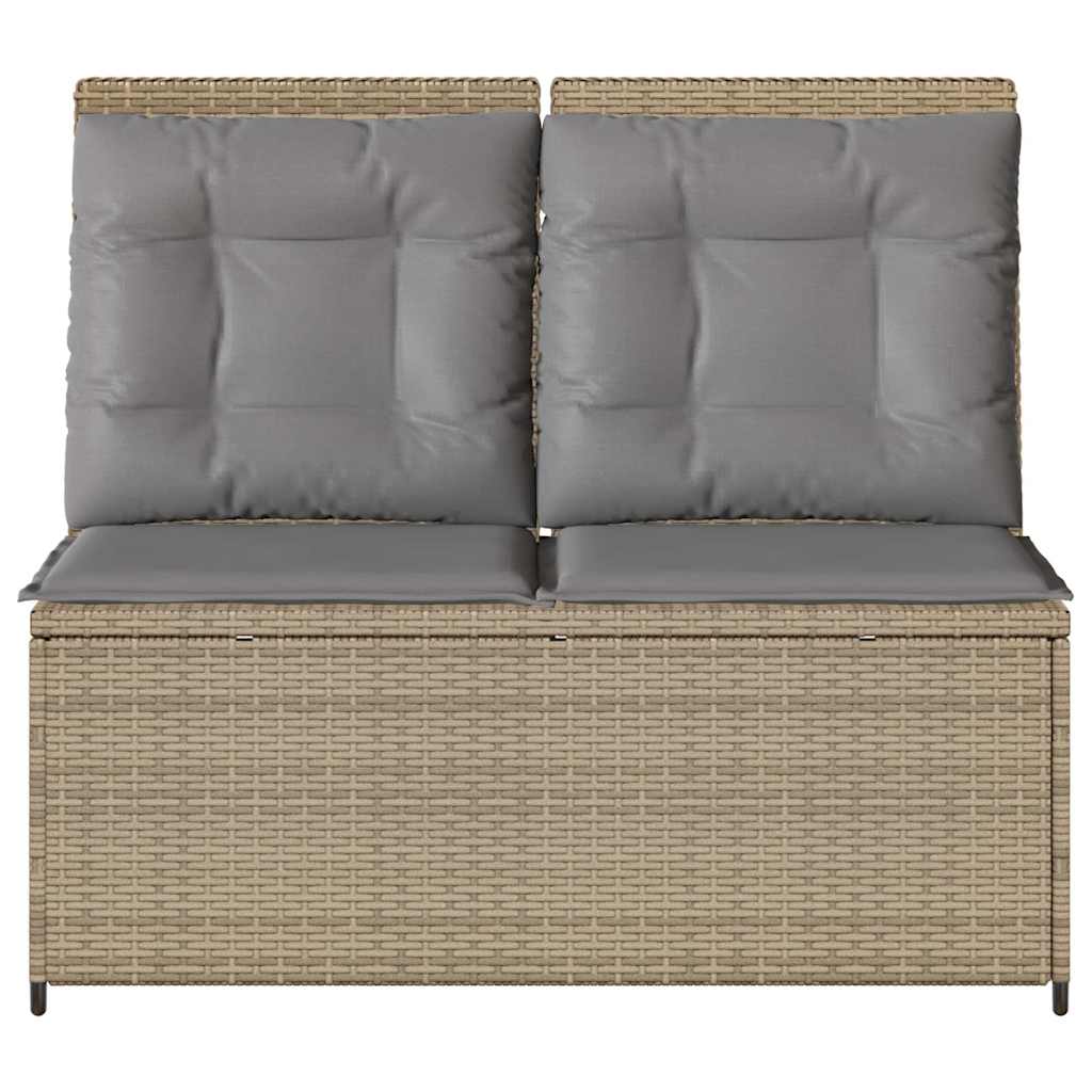 havebænk med hynder og lænefunktion polyrattan beige