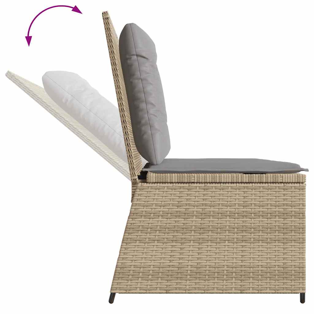 havebænk med hynder og lænefunktion polyrattan beige