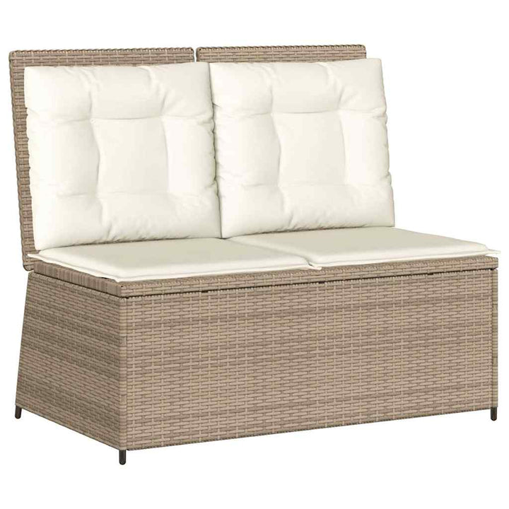 havebænk med hynder og lænefunktion polyrattan beige