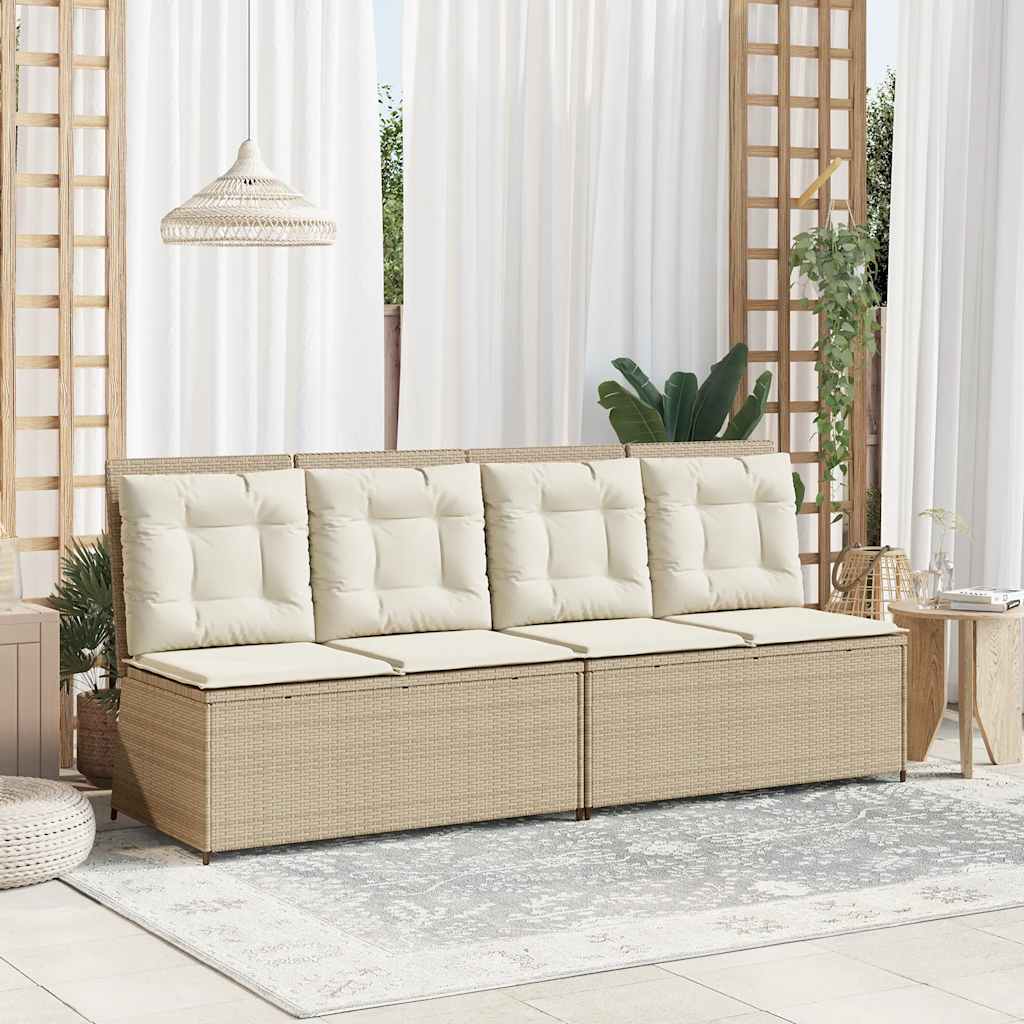 havebænk med hynder og lænefunktion polyrattan beige