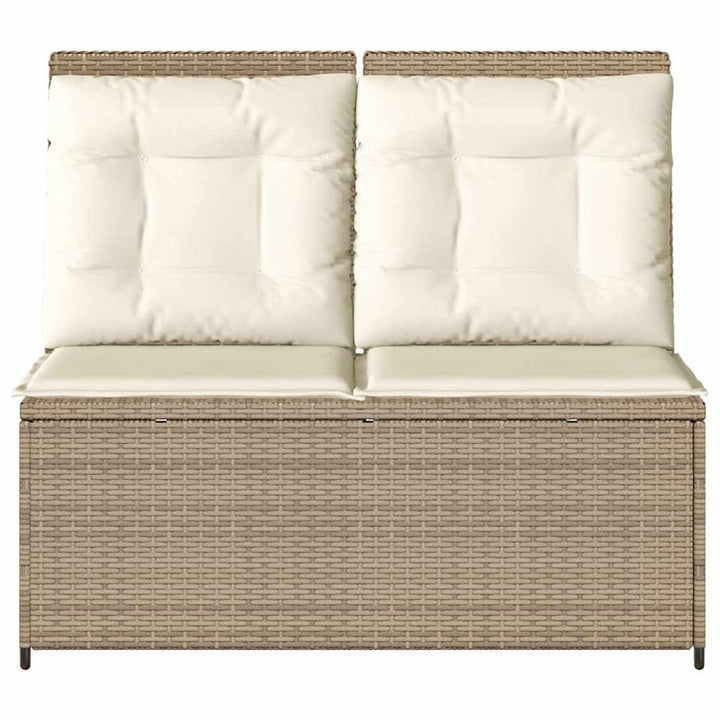 havebænk med hynder og lænefunktion polyrattan beige