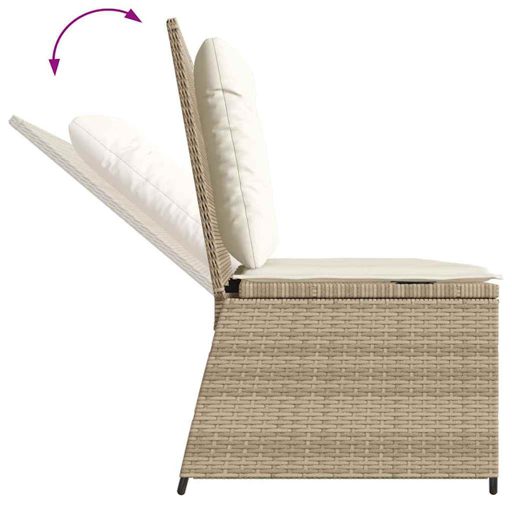havebænk med hynder og lænefunktion polyrattan beige