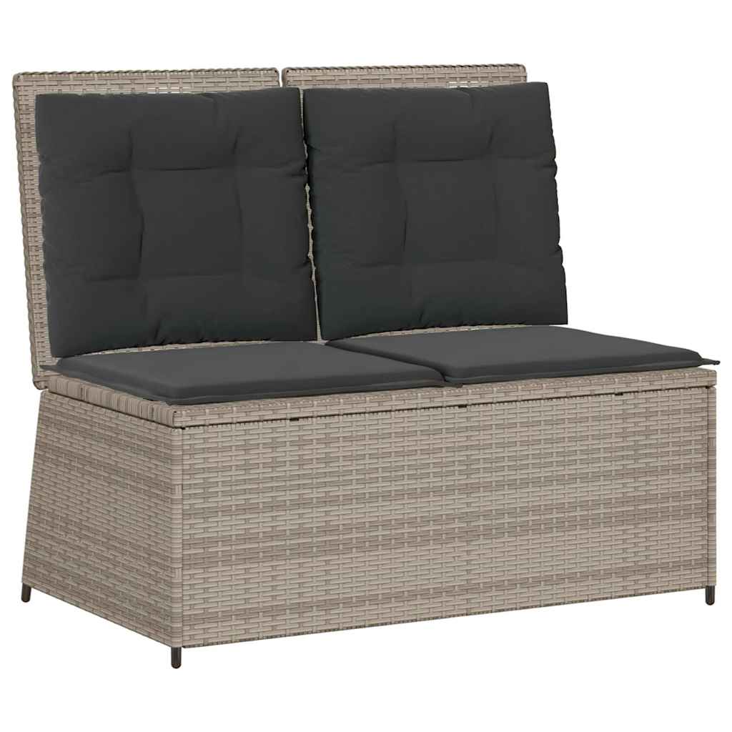 havebænk med hynder og lænefunktion polyrattan lysegrå