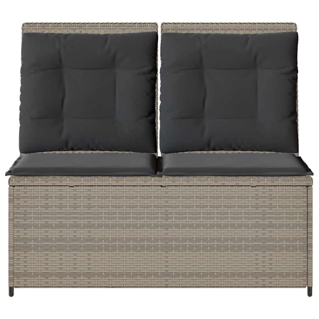 havebænk med hynder og lænefunktion polyrattan lysegrå