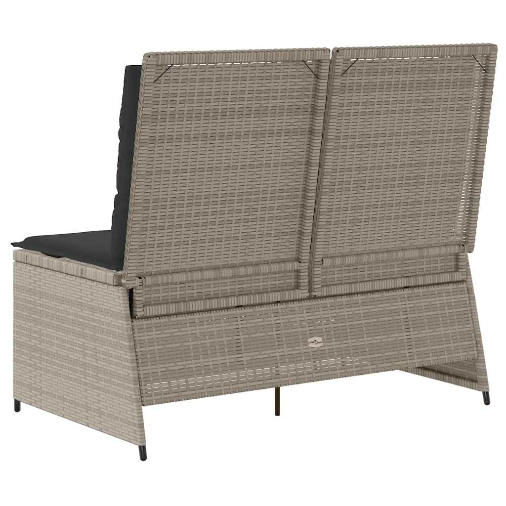havebænk med hynder og lænefunktion polyrattan lysegrå