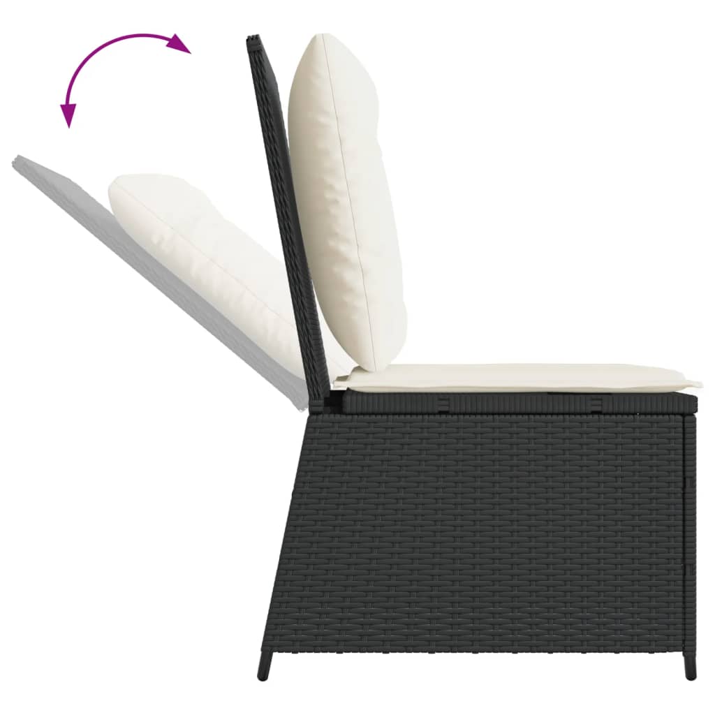havestol med lænefunktion og hynder polyrattan sort