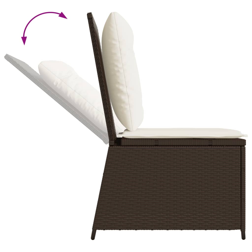 loungestol med hynder og lænefunktion polyrattan brun