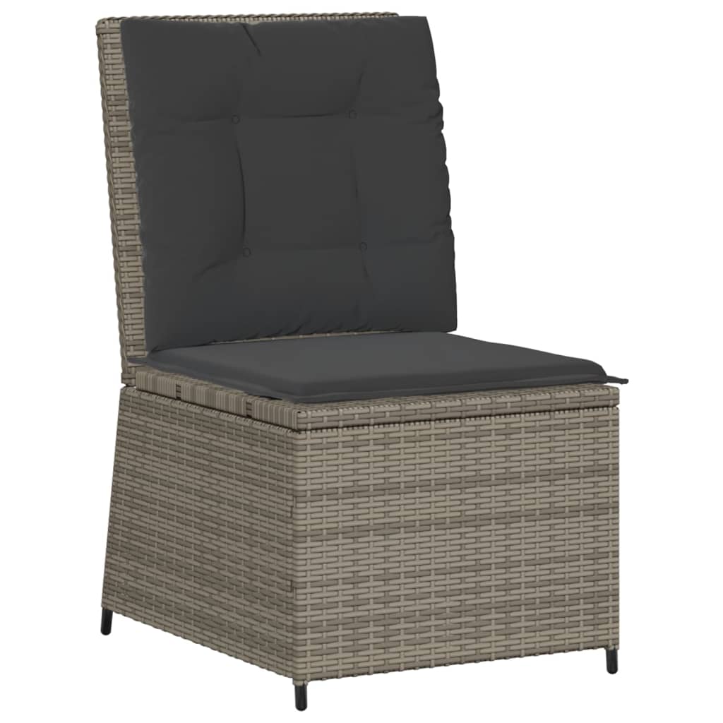 loungestol med hynder og lænefunktion polyrattan grå