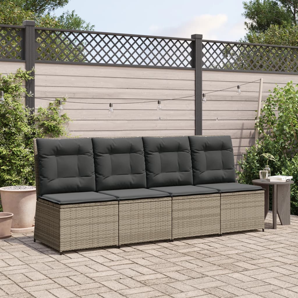 loungestol med hynder og lænefunktion polyrattan grå
