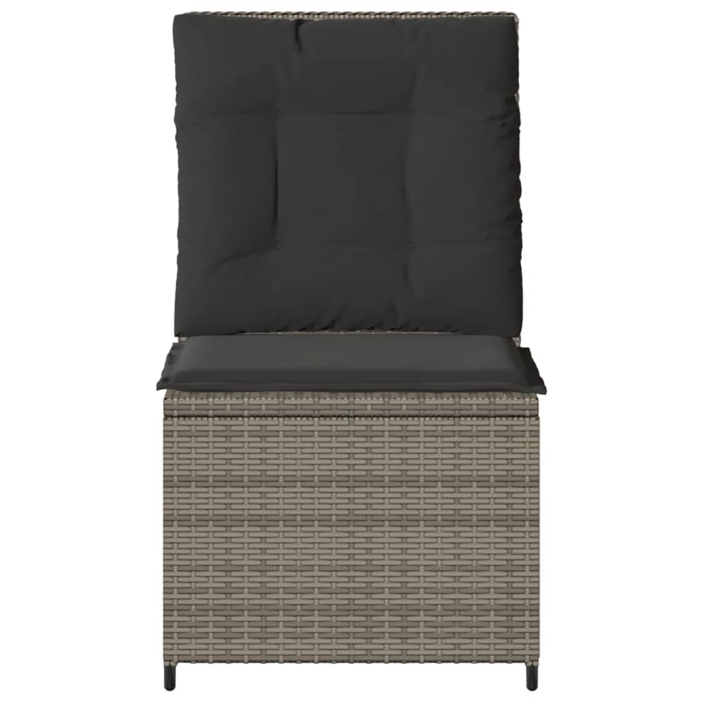 loungestol med hynder og lænefunktion polyrattan grå