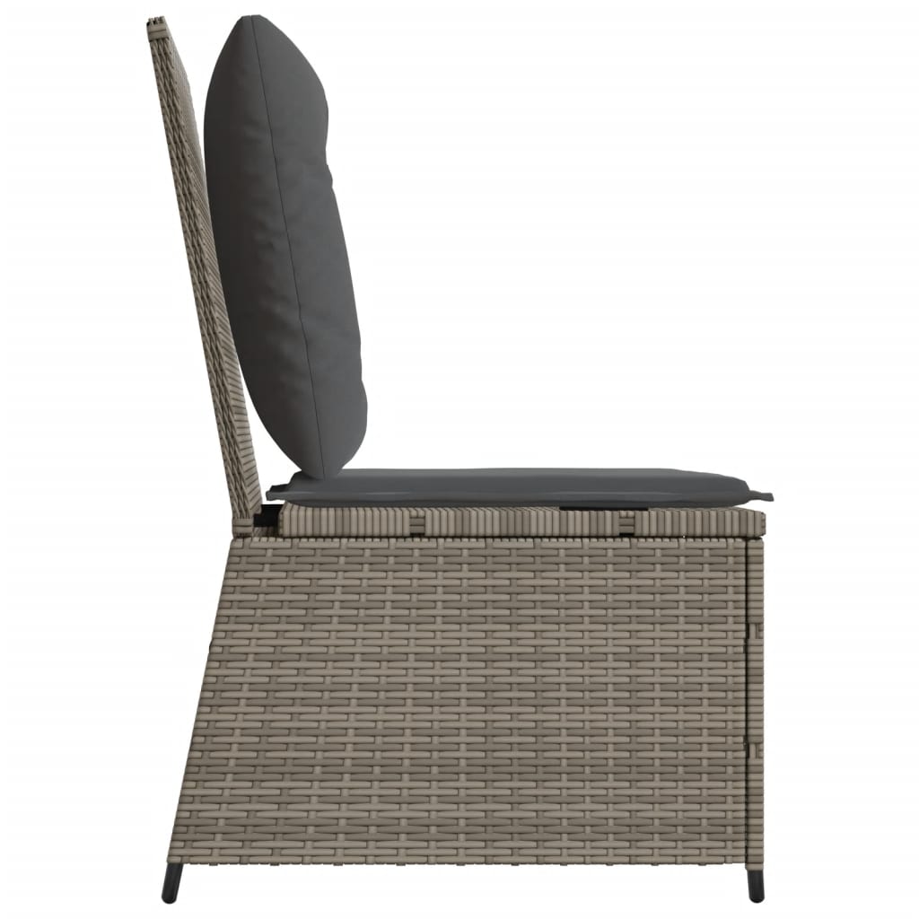 loungestol med hynder og lænefunktion polyrattan grå