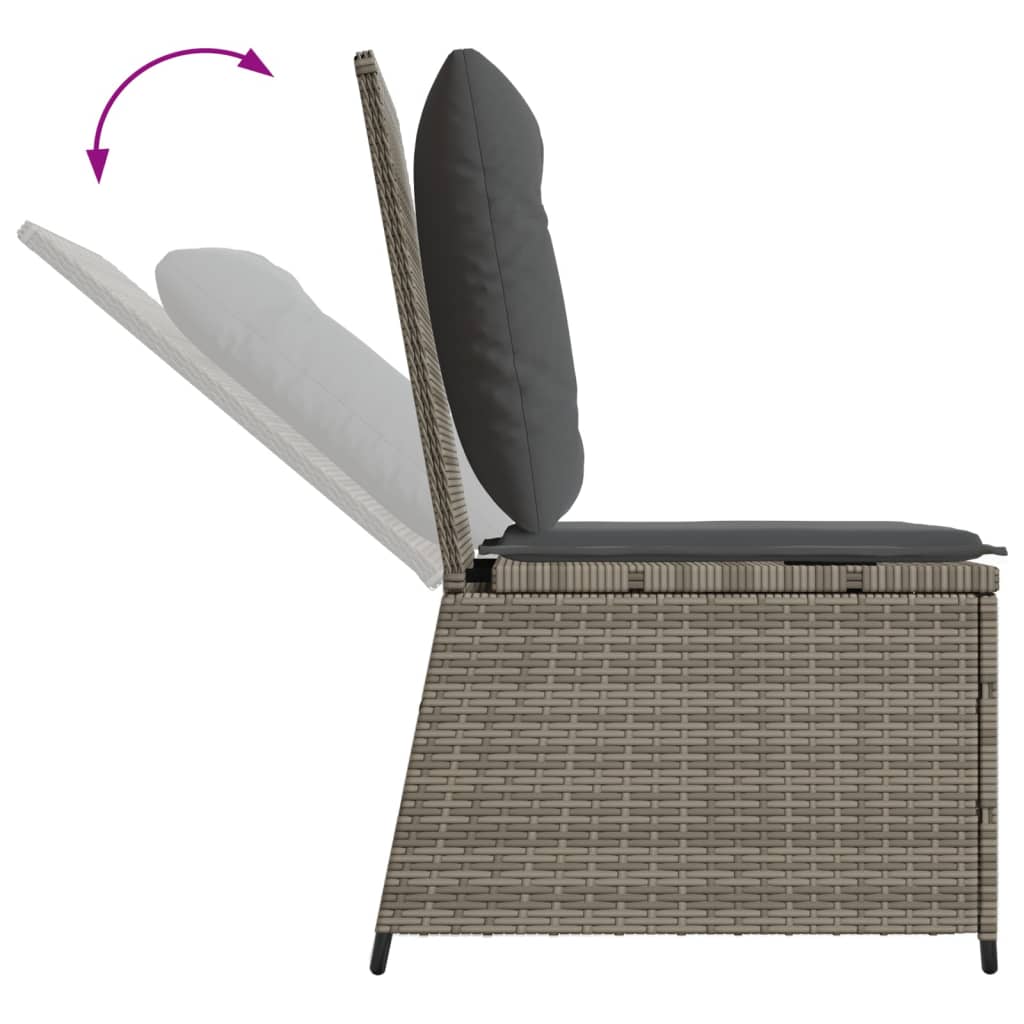 loungestol med hynder og lænefunktion polyrattan grå