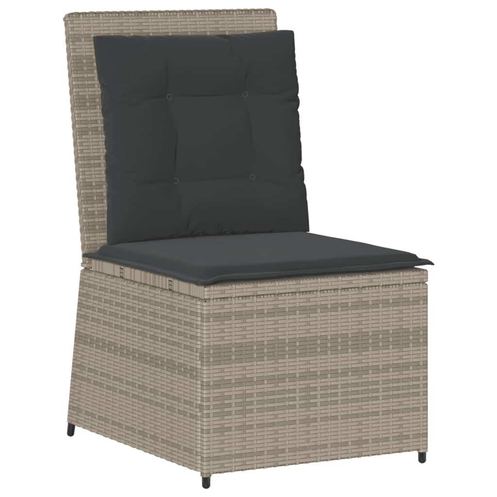 loungestol med hynder og lænefunktion polyrattan lysegrå