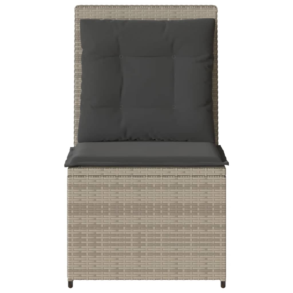 loungestol med hynder og lænefunktion polyrattan lysegrå