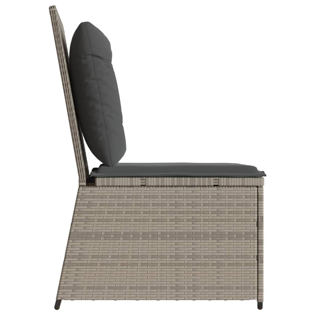 loungestol med hynder og lænefunktion polyrattan lysegrå