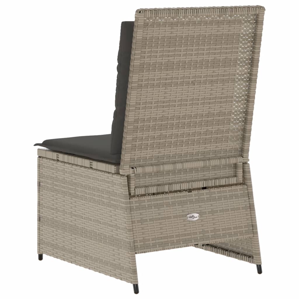 loungestol med hynder og lænefunktion polyrattan lysegrå