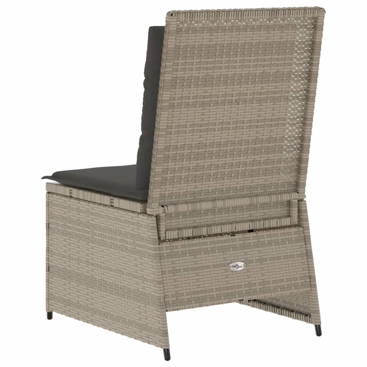 loungestol med hynder og lænefunktion polyrattan lysegrå