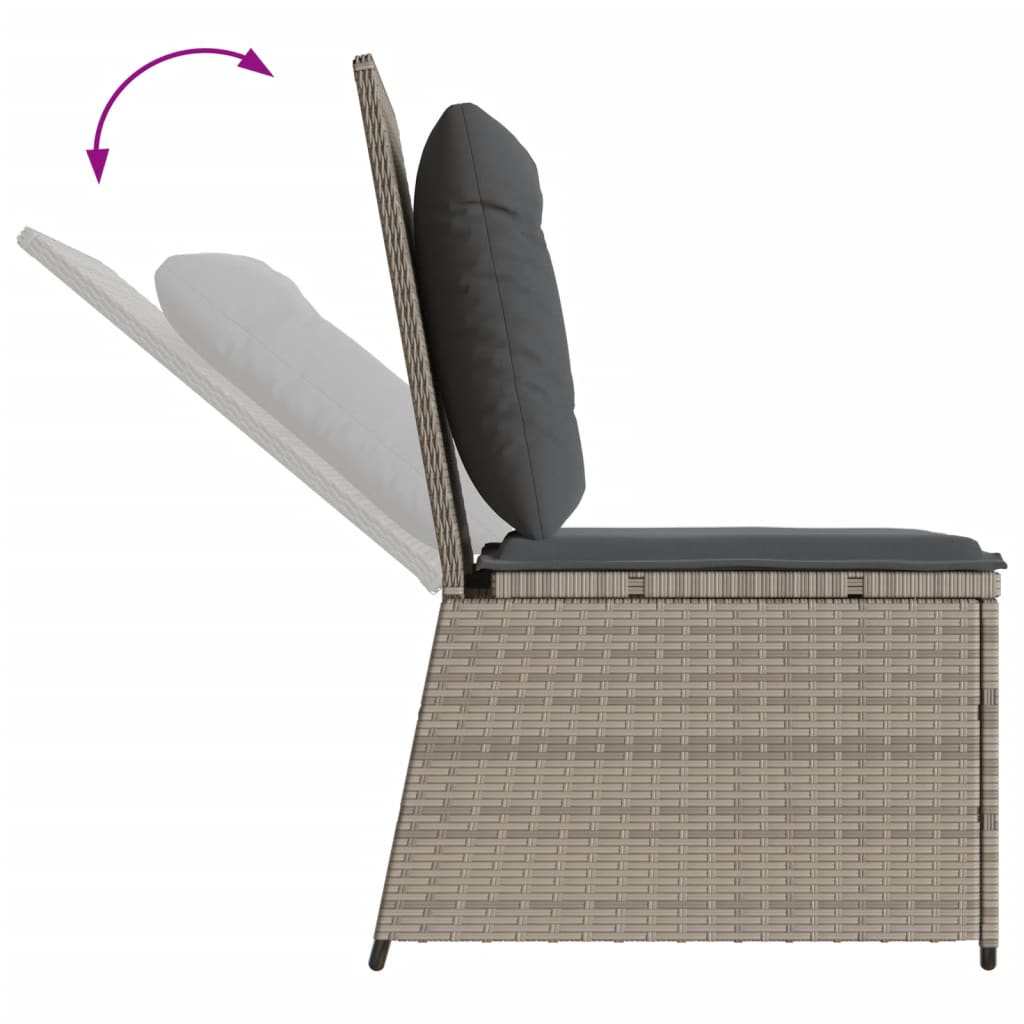 loungestol med hynder og lænefunktion polyrattan lysegrå