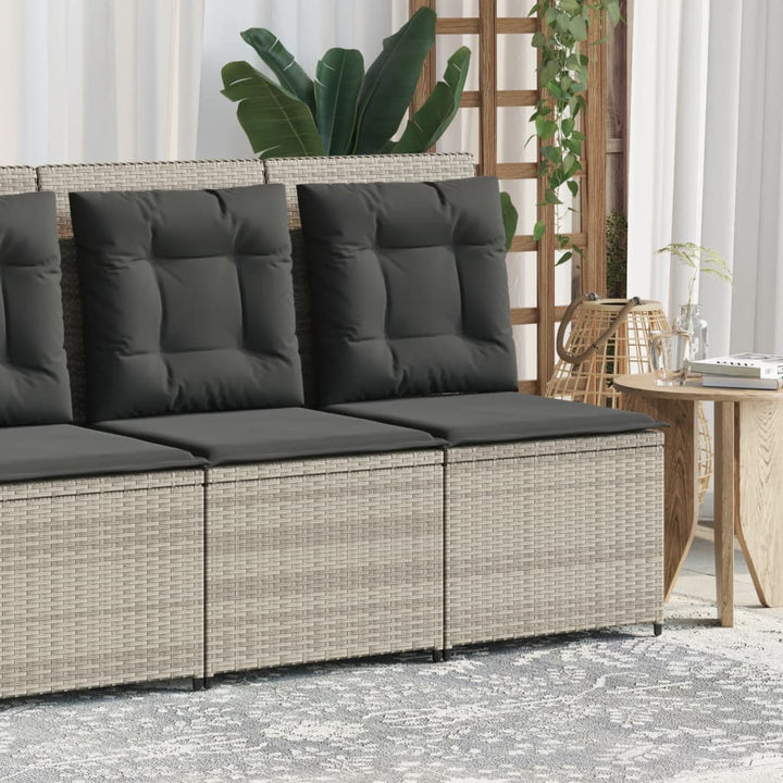 loungestol med hynder og lænefunktion polyrattan lysegrå