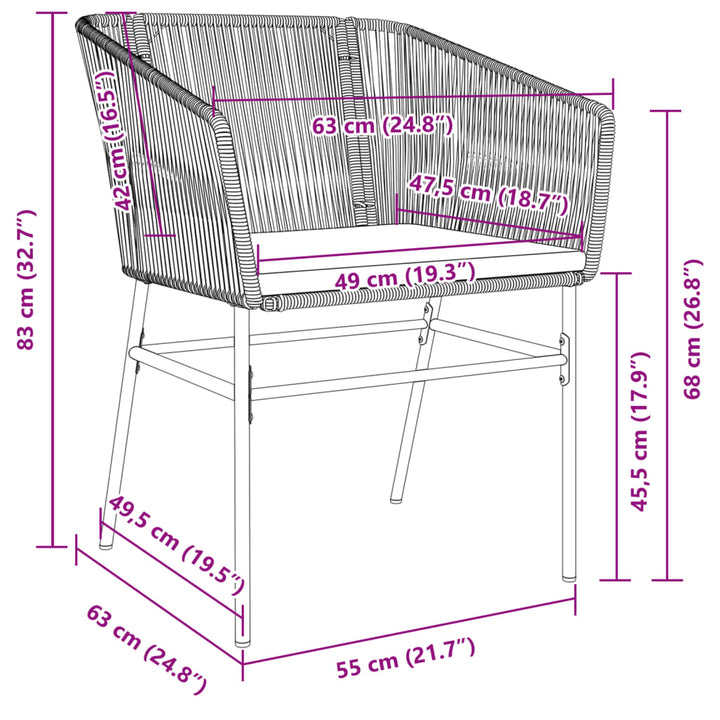 havestole 2 stk. med hynder polyrattan sort