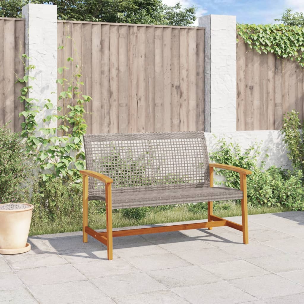 havebænk 112 cm polyrattan og akacietræ grå