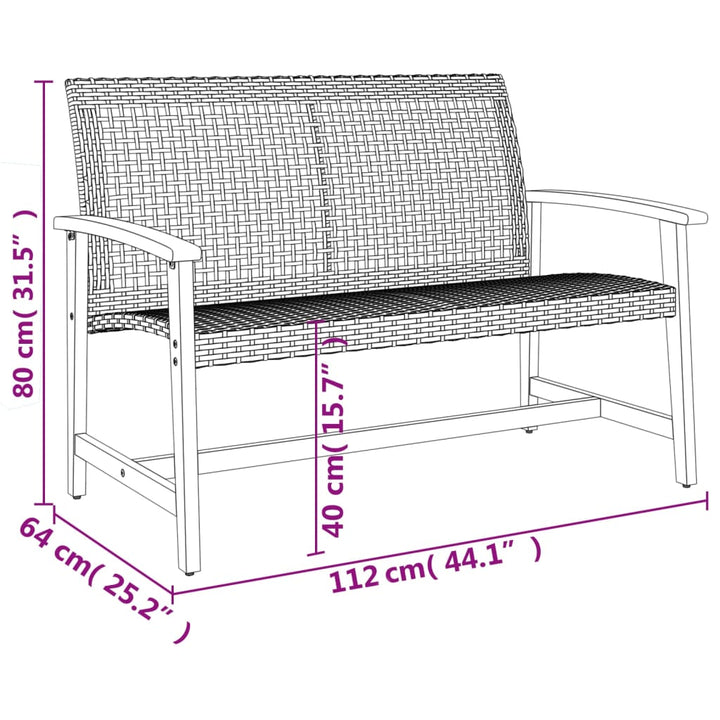 havebænk 112 cm polyrattan og akacietræ grå