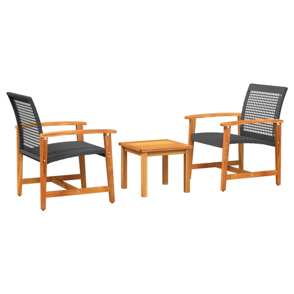 bistrosæt 3 dele polyrattan og akacietræ sort