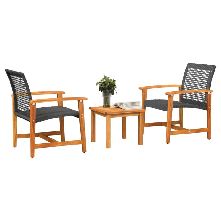 bistrosæt 3 dele polyrattan og akacietræ sort
