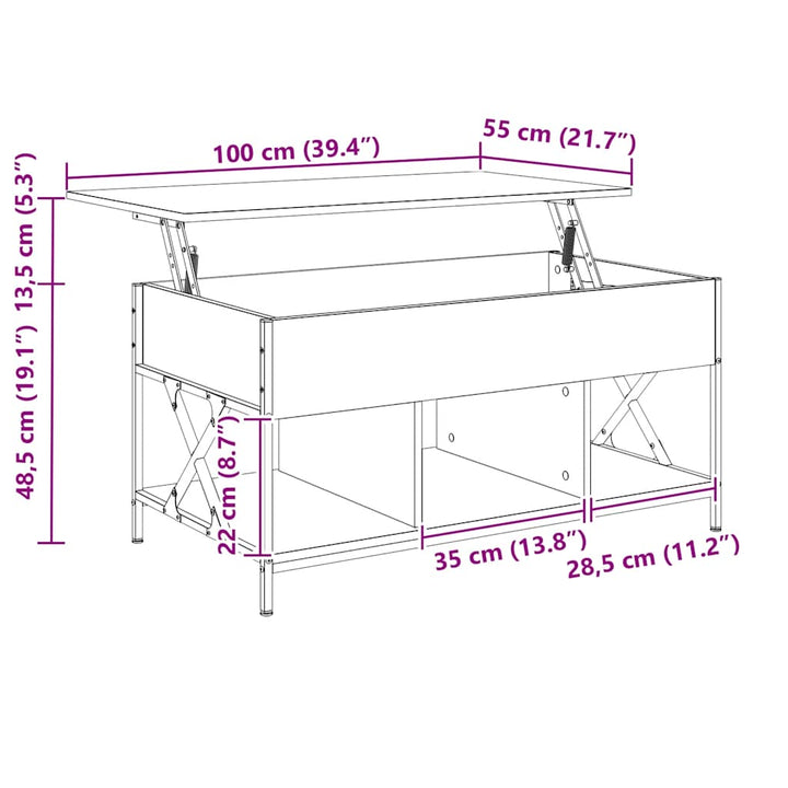 sofabord 100x55x50 cm konstrueret træ og metal røget eg