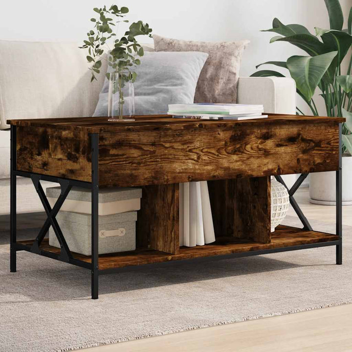 sofabord 100x55x50 cm konstrueret træ og metal røget eg