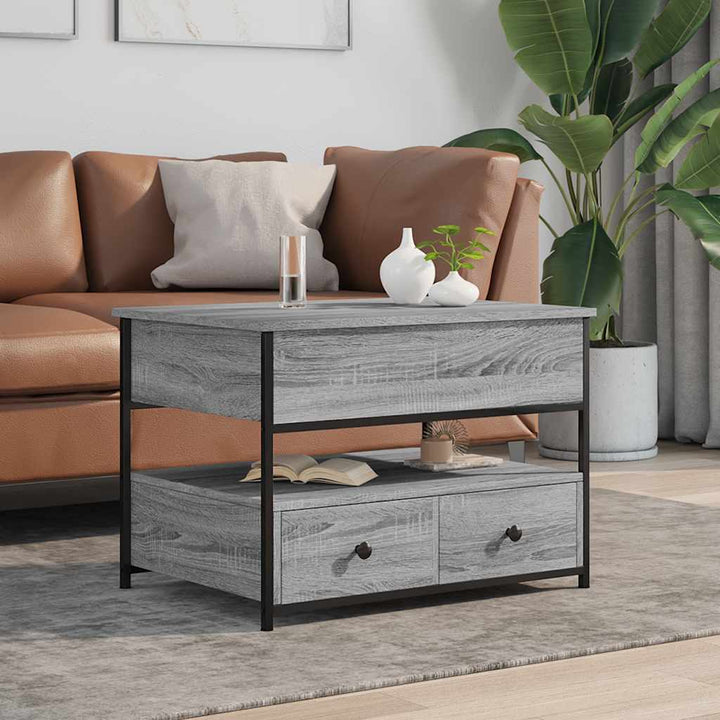 sofabord 70x50x50 cm konstrueret træ og metal grå sonoma-eg