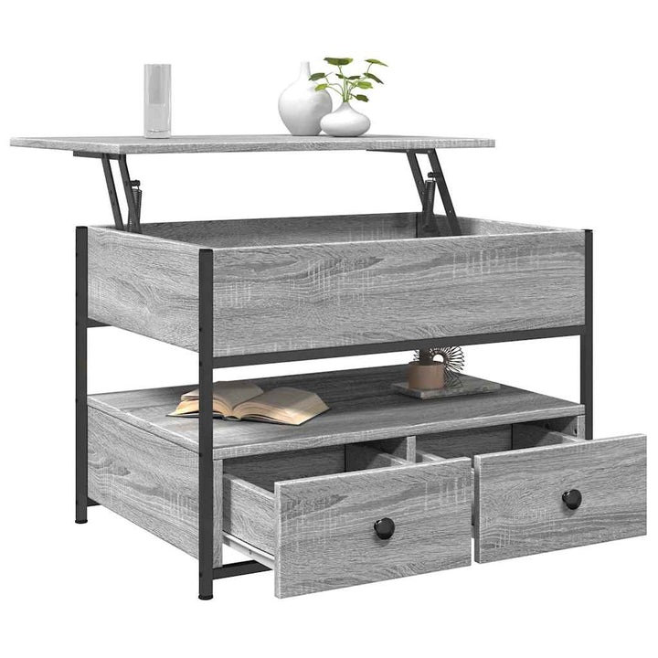 sofabord 70x50x50 cm konstrueret træ og metal grå sonoma-eg