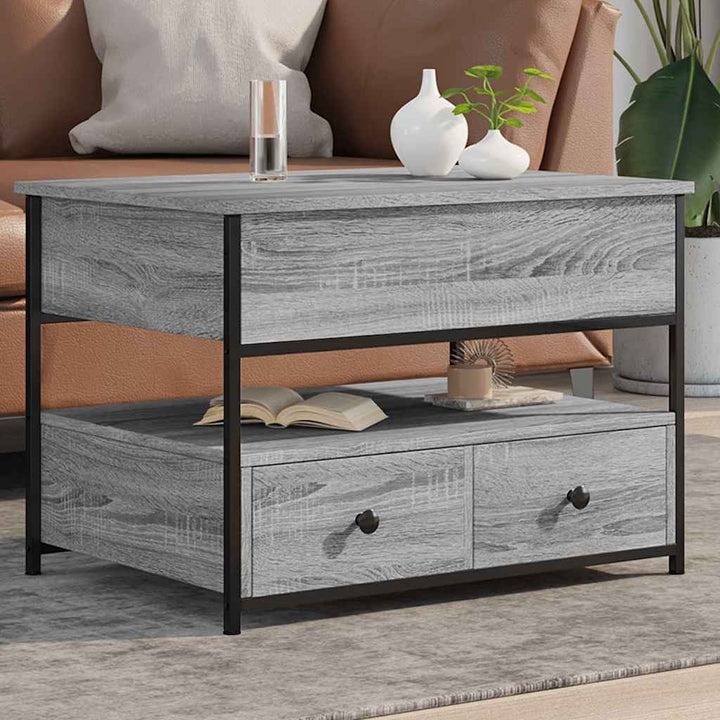sofabord 70x50x50 cm konstrueret træ og metal grå sonoma-eg