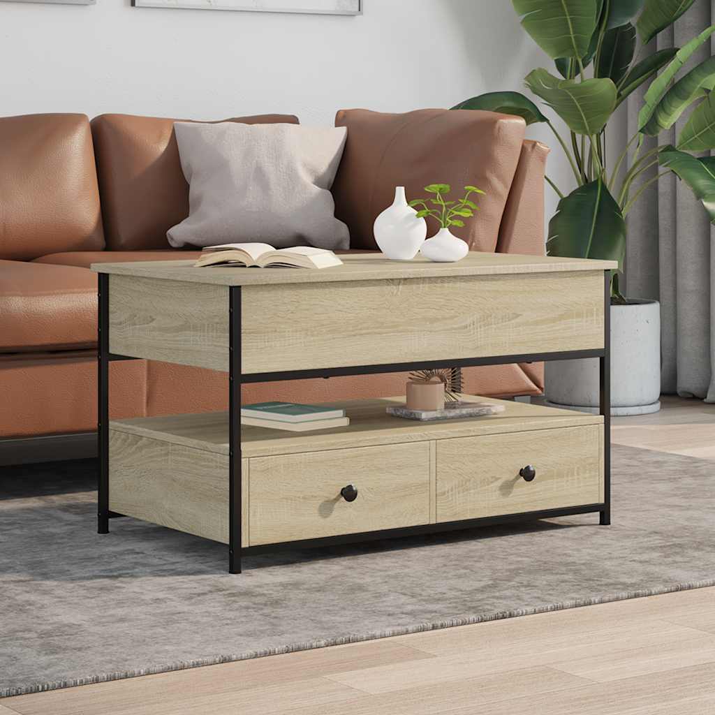 sofabord 85x50x50 cm konstrueret træ og metal sonoma-eg