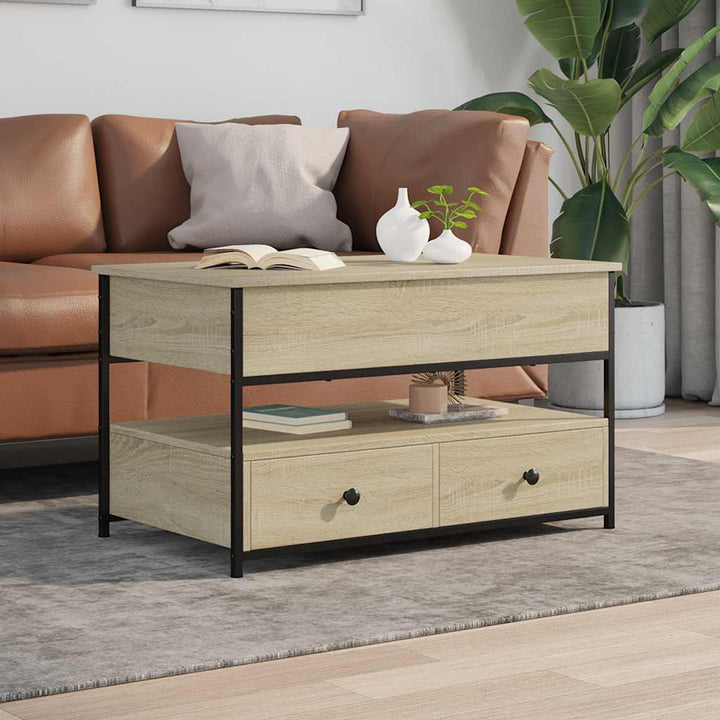 sofabord 85x50x50 cm konstrueret træ og metal sonoma-eg