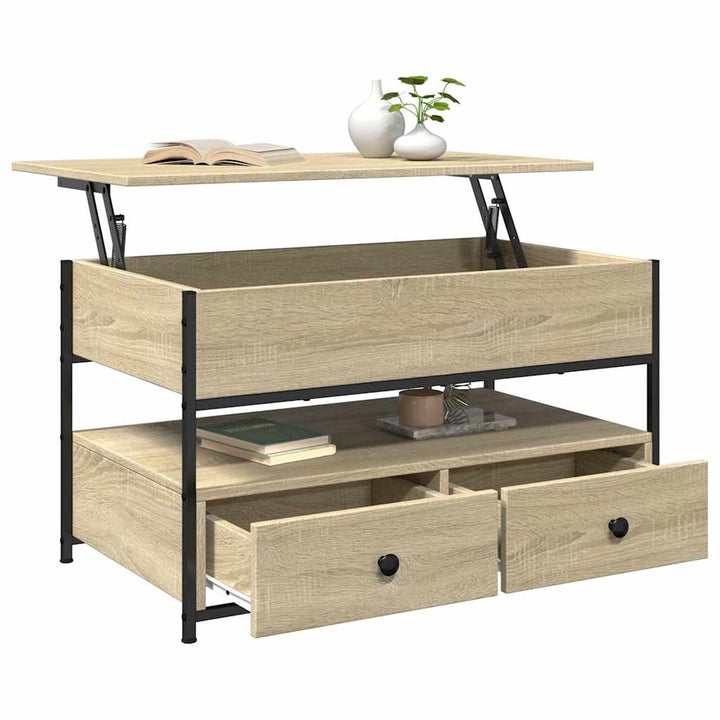 sofabord 85x50x50 cm konstrueret træ og metal sonoma-eg