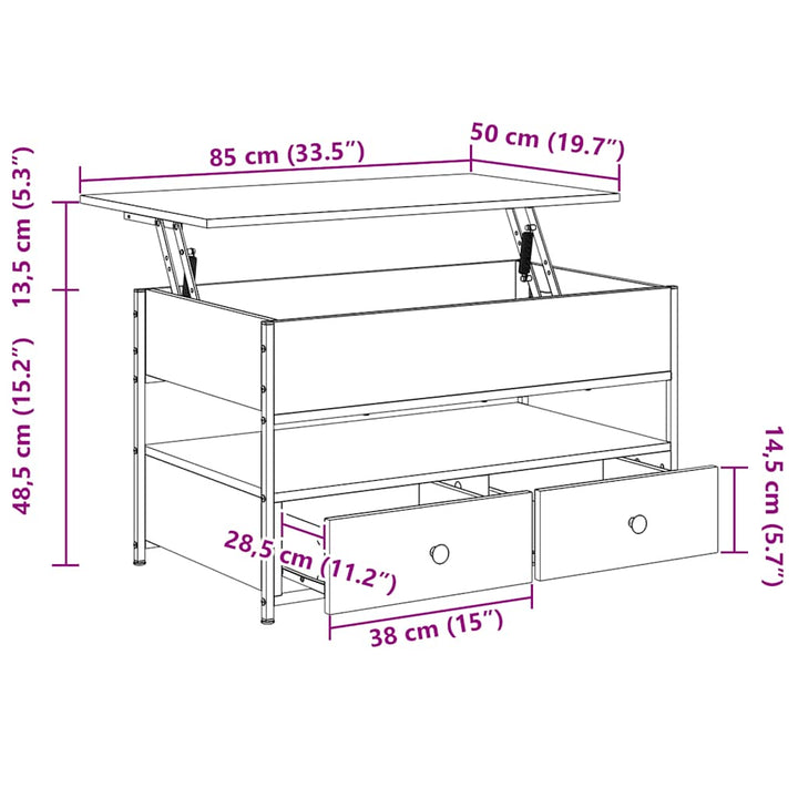 sofabord 85x50x50 cm konstrueret træ og metal sonoma-eg