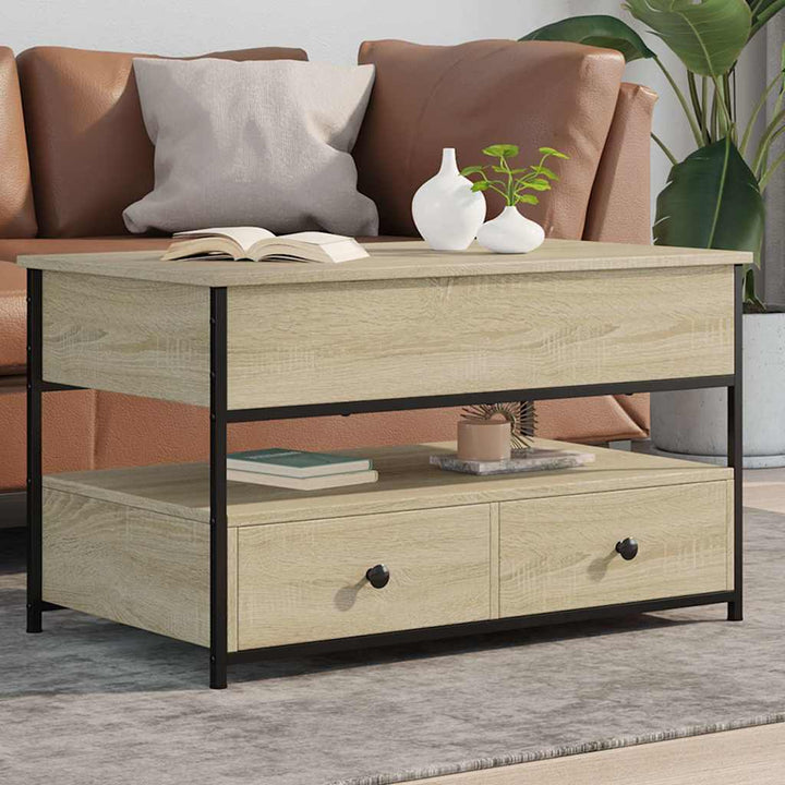 sofabord 85x50x50 cm konstrueret træ og metal sonoma-eg
