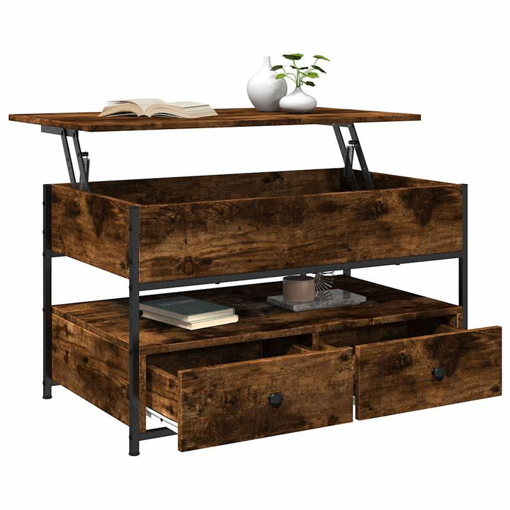 sofabord 85x50x50 cm konstrueret træ og metal røget eg
