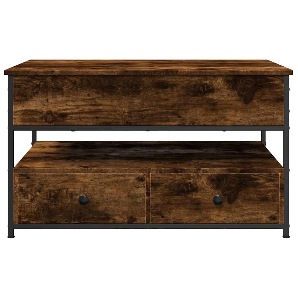 sofabord 85x50x50 cm konstrueret træ og metal røget eg